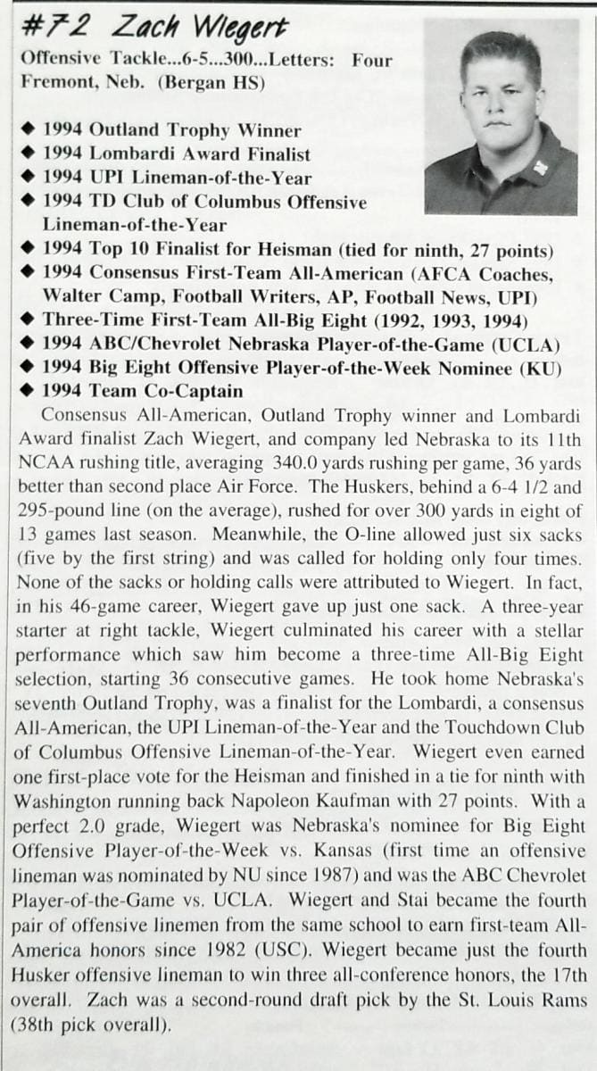 Zach Wiegert bio 1995 media guide